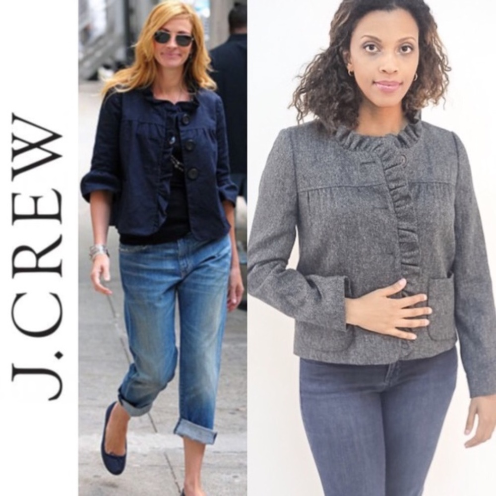 J. Crew Luxe Donegal Fiona Ruffle Wool Jacket